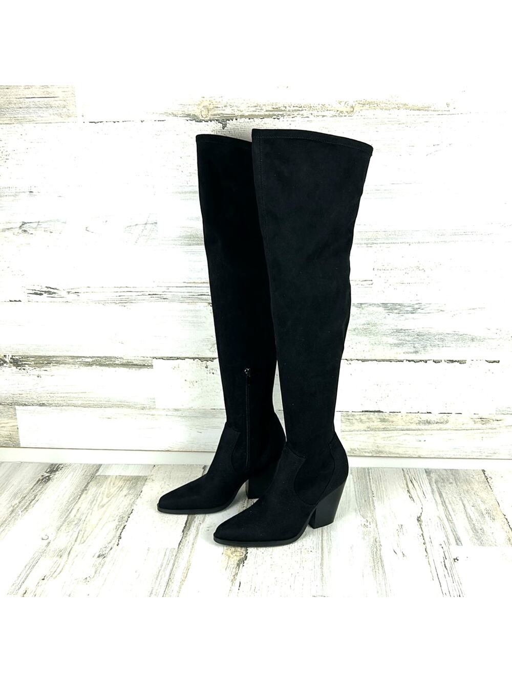 Marc Fisher Womens 5 Black Faux Suede Over-the-Knee Boots Block Heel NEW